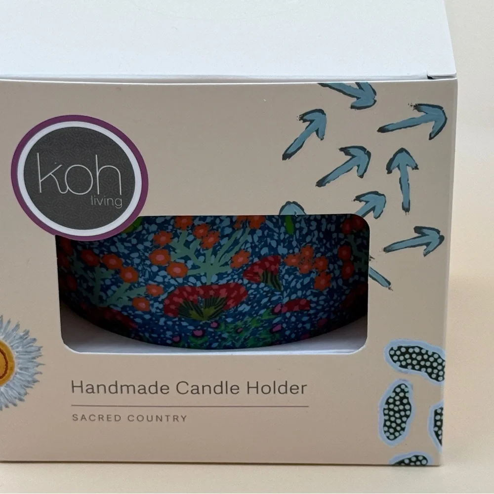 Tea Light candle holder Australian Aboriginal vibrant boho design NIB